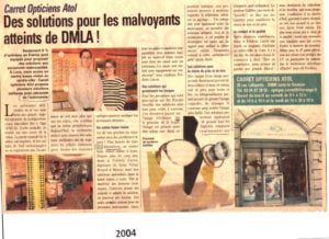 Article sur les solutions pour les malvoyants atteints de DMLA paru 2004